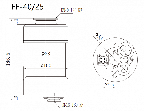 Фото Турбомолекулярный насос KYKY FF-40/25 (25 л/с, 1×10-4 Па). Течеискатели и вакуумные насосы. Датчики.
