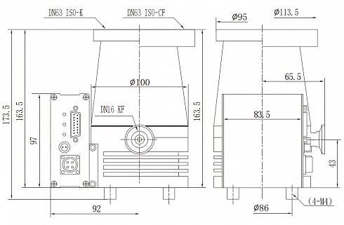 Фото Турбомолекулярный насос KYKY FF-63/80 (80 л/с, 5×10-6 Па). Течеискатели и вакуумные насосы. Датчики.